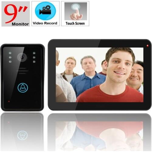 Free Shipping!9" Color Touch Screen Record Video Door Phone intercom System with IR camera max to support 32G SD card