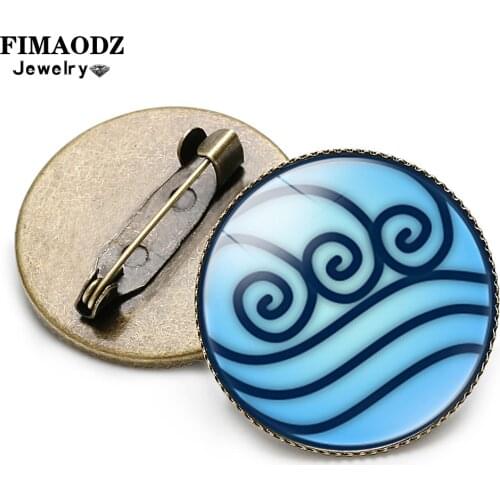 FIMAODZ Avatar The Last Airbender Brooches for Women Men Fans Collection Air Nomad Fire And Water Tribe Symbol Glass Badge Pin