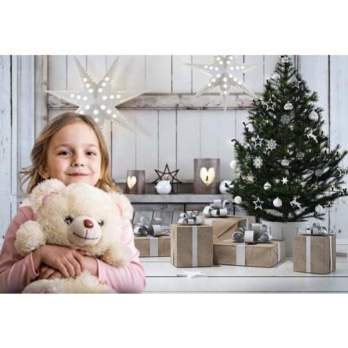 Photography Background Wooden Candle Christmas Tree Gift Winter Backdrop Christmas Party Photo Background Studio Photocall