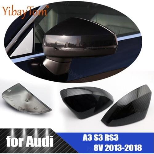 Glossy Black Rearview Side Mirror Cover Caps Carbon Fiber Pattern for Audi A3 S3 RS3 8V 2013-2018 Car Styling Accessories