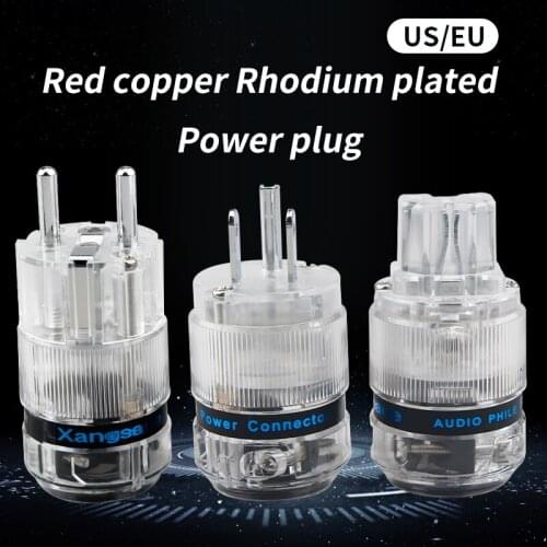 HiFi Audio Power Plug Red Copper EU / US Rhodium-plated IEC Connector Transparent Shell Adapter