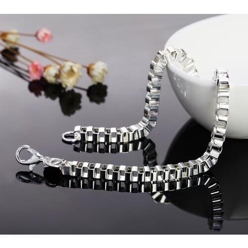 HXH QRX 925 Sterling Silver Fashion Jewelry 4MM Box Chain Bracelet For Women Men Charm Wedding Party Christmas Gifts jewelry
