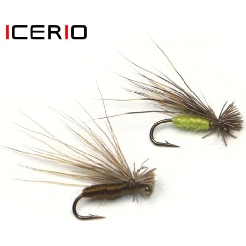 ICERIO 8PCS Olive/Gray Body Deer Hair Caddis Dry Flies Trout Fly Fishing Lures #14