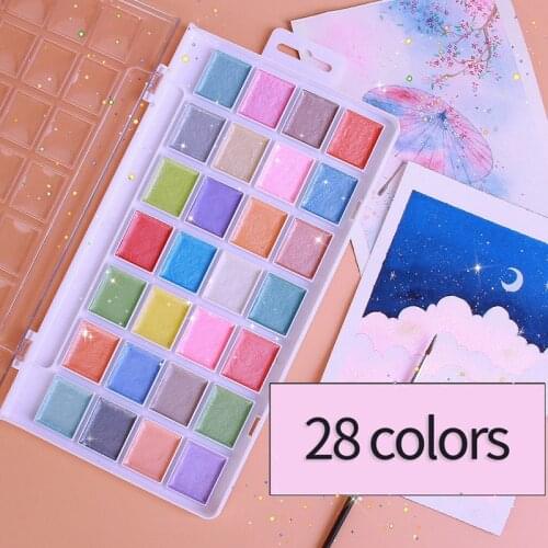 Pearlescent watercolor solid pigment set nail cute fresh macarons 28 colors art supplies childrens drawing tools for students