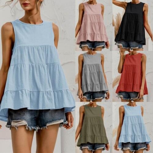 Summer Sexy Blouse O Neck Easily Match Women Sleeveless Big Hem Vest Tops Ladies Casual Loose Tanks Top Vestidos Mujer Verano