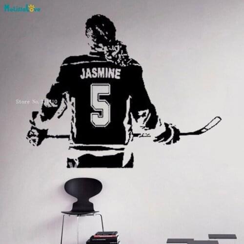 Custom Name And Number Ice Hockey Girls Player Wall Sticker Custom Orientation Home Decor Art Murals Sport Poster YT3247