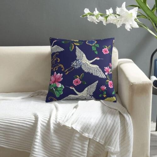 Embroidery Pattern With Oriental Cranes Waves And Flowers pillowcase printed cushion cover sofa waist pillow pillow cover