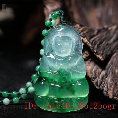 Jade Guanyin Pendant Chinese Buddha Amulet Gifts Jewelry Natural Jadeite Charm Green Fashion Necklace