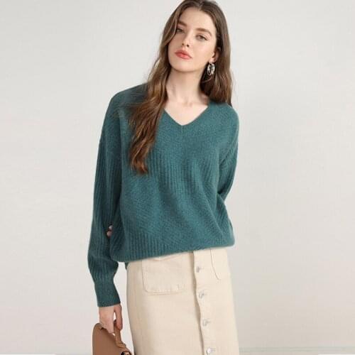 Autumn Winter New Styles Oversized 100% Cashmere Sweater Woman V Neck Long Sleeve Thick Pullovers Stylish Warm Female Tops