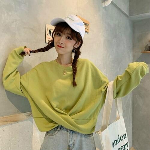 Autumn Long Sleeve Womens Design Sense Small Crowds Heart Knot Korean Students High Waist Loose Short StudentT-Shirt Top