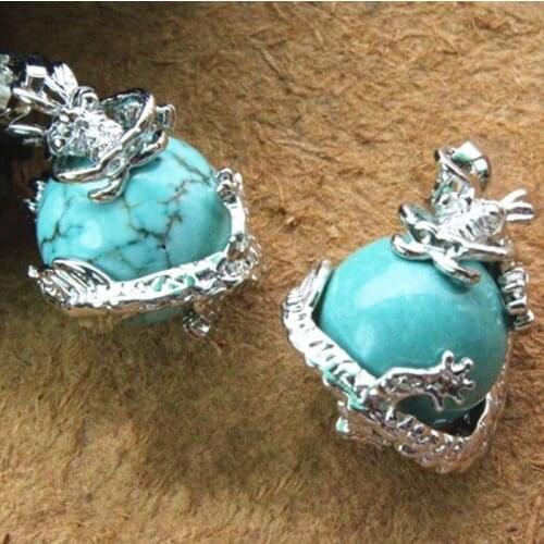 Turquoise Jade Amethyst Stone Pendant Jewelry China Dragon Wraps Necklace