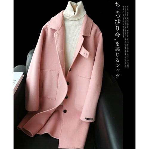 Handmade Wool Ladies Temperament Lady And Winter Pink Woolen Coat Autumn Womens Clothing