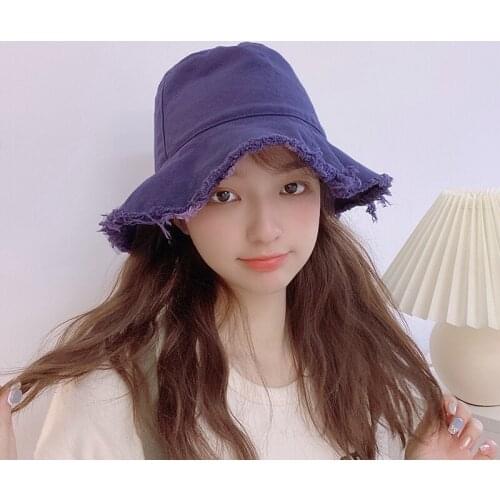 New Summer Foldable Bucket Hat Purple Vintage Fisherman Hat Women Outdoor Canvas Sun Prevent Hats