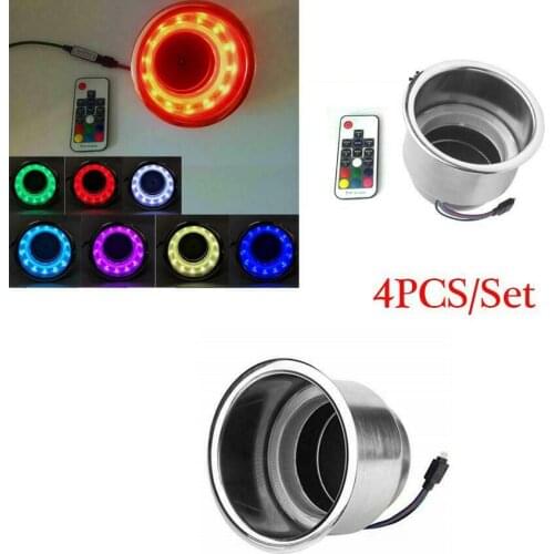 Stainless Steel Cup Drink Holder 14 LED Remote RGB Lights for Marine Boat RV Diy Modified Accessories