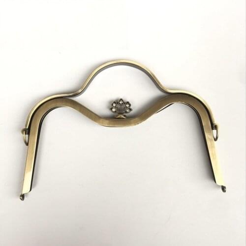 23cm luxury design diamond women bag making metal clasp M shape purse frame with handle 10pcs/lot