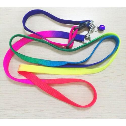 Pet Cat Puppy Adjustable Collar and Leash Rainbow Nylon Dog Lead Daily Training Walking Outdoor Leashes With Bell Colorful