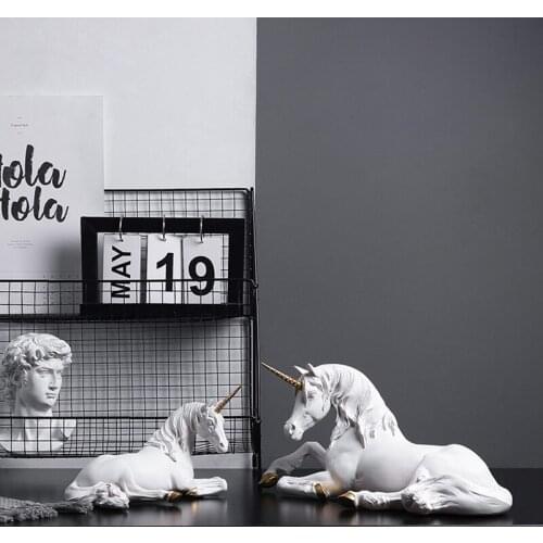 NORDIC MODERN CREATIVE PERSONALITY UNICORN ART SCULPTURE ANIMALS STATUE RESIN CRAFTS DECORATIONS FOR HOME R3523