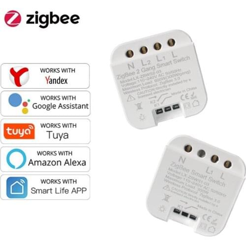 Tuya ZigBee3.0 Smart Switch Relay Module 2/1 Gang Remote Control Work With Alexa Google Home Yandex Support Smartthings Gateway