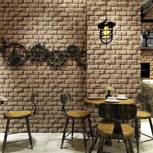 Vintage Wallpaper 3D Embossed Brick Stone PVC Wall Paper Restaurant Cafe Living Room Waterproof Vinyl Wall Covering Rolls Decor