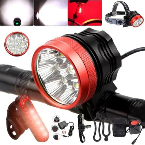 Waterproof Bike Headlight t 8*XML T6 LED Cycling Lamp 3 Modes Front Bicycle Ligh+Headband+Charger+12000mAh Battery Pack