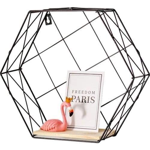 High-temperature polyester paint hexagonal iron mesh bedroom storage rack strong load-bearing wall hanging decorations