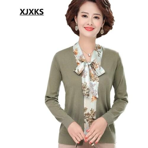 XJXKS Fall 2021 new loose plus size women thin sweater fashion butterfly collar stitching wool knitted sweater women pullover