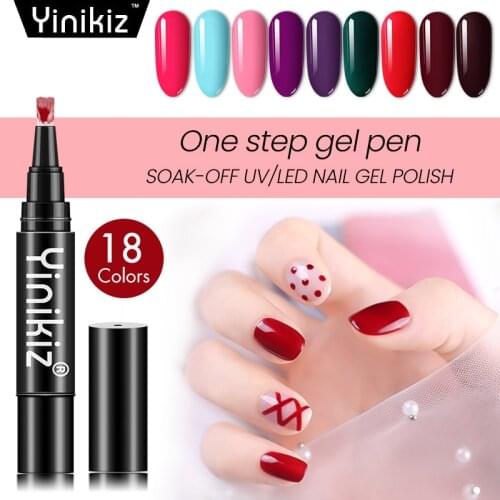 Yinikiz New Fashion One Step Gel Nail Polish Pen Nail Art One Step UV Gel Nail Polish 3 In 1UV Gel Lacquer