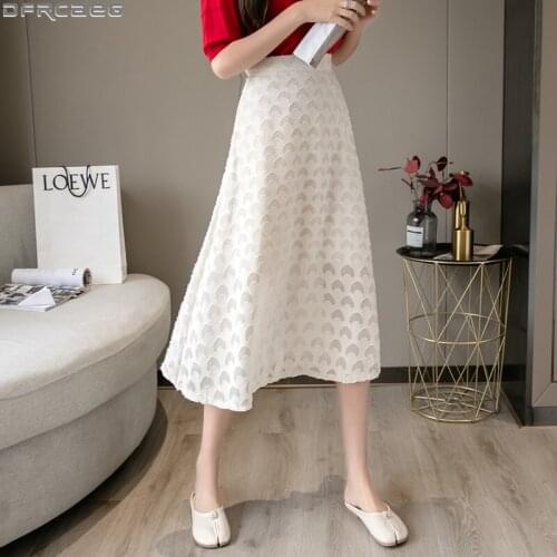 New 2021 Elegant A-Line Womens Skirts Spring High Waist Jupe Longue Femme Black Beige Chiffon Skirt Flowy Wave Point Faldas