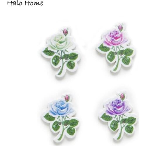 30pcs Rose Flower Wood Buttons for Sewing Scrapbooking Clothing Headwear Handmade Crafts Home Decor Accessories DIY 30mm