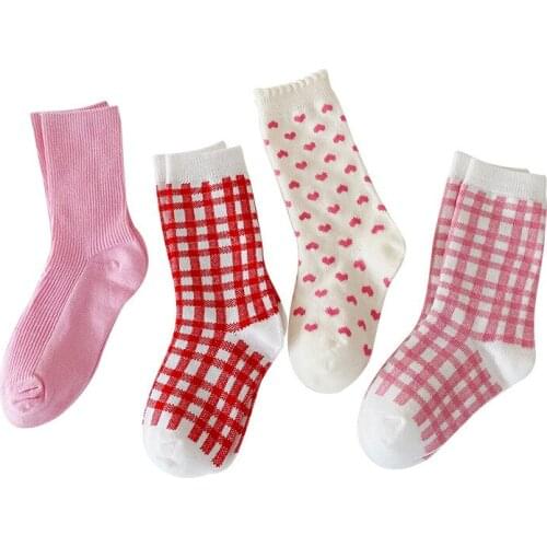 4 Pairs/lot Kids Socks Plaid Dot Candy Colors Socks for Girls Boys 1-8T Students Middle Tube Cotton Socks Children Four Season