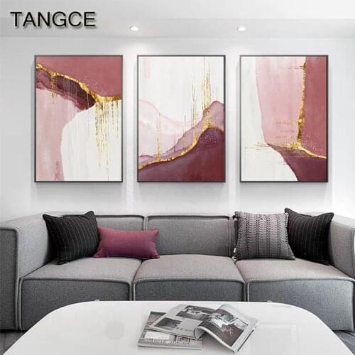 Abstract Golden Pink Canvas Painting Tasteful Poster and Print Modern Quadro Wall Picture for Living Room Nordic Golden Poster