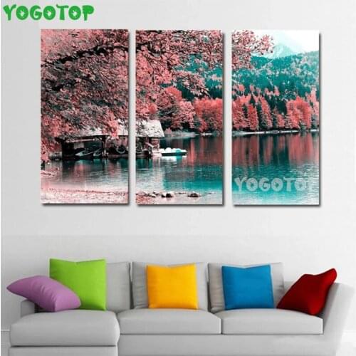 Diamond Painting Natural scenery, red trees, lake Cross Stitch Diy Mosaic Picture Embroidery crystal Handicraft 3pcs ML1546