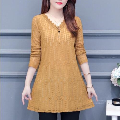 Lace Blouse Women Long Sleeve Shirts Spring 2019 Fashion v neck loose Blouse Shirt Casual Elegant Womens Tops and Blouses