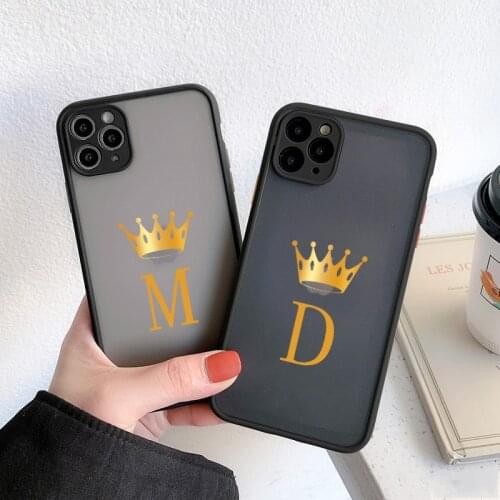 Funny Gold Crown Letter Case For iPhone 11 12Pro Max MIINI XS MAX XR X 7 6s 8 Plus SE2 Fashion Black Anti-fall Phone Cover quee