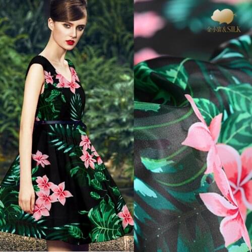 Plant digital inkjet silk organza satin fabric 12mm perspective smooth shirt dress silk fabric satin wholesale silk cloth