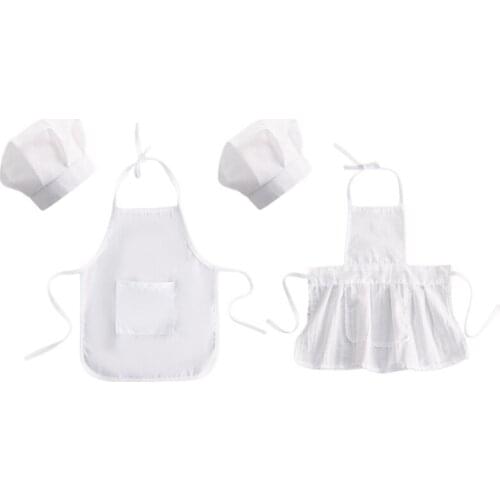 T5EC Infant Baby White Chef Costume Kitchen Hat and Apron Set Cosplay Newborn Photography Props Uniform Cooking Wear Outfits