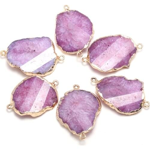 Natural Section Agates Pendant Connectors Egg Shape Gold Plated Double Hole Connectors for DIY Jewelry Making