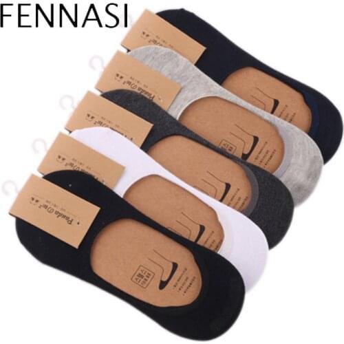 FENNASI Sock Slipper Men 5 Pairs Solid Breathable Invisible Non-Slip Tear-Resistant Socks