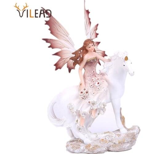 VILEAD Resin Unicorn Horn Fairy Angel Figurines Lovely Girl Flower Fairy Statue Home Decor Creative Gift Fairy Garden Children