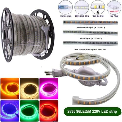 AC220V Flexible LED Strip SMD 2835 High Brightness 96LEDs/m LED Ribbon Light IP67 Waterproof Red Green Blue white Pink light
