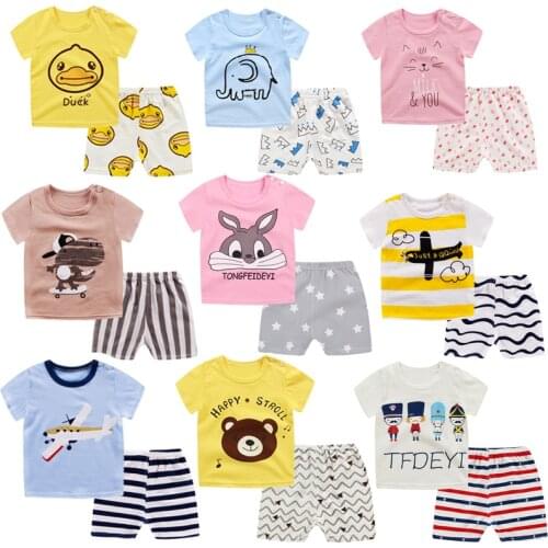 Cotton Kids Boys Clothes Children Clothing Sets Summer Baby Boy Clothes Baby Girls Short Sleeve T shirt+Pants 2pcs Suits 9M-4T