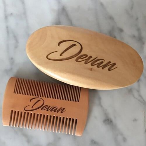 Personalized wooden beard brush and comb set, give his beard brush mustache grooming gift set groomsmen gift birthday gift