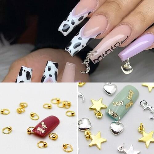 3D Dangle Nail Art Charms Alloy Moon Star Constellation Mixed Rhinestone Nail Piercing Ring Hand Drill Metal Crystal Designs