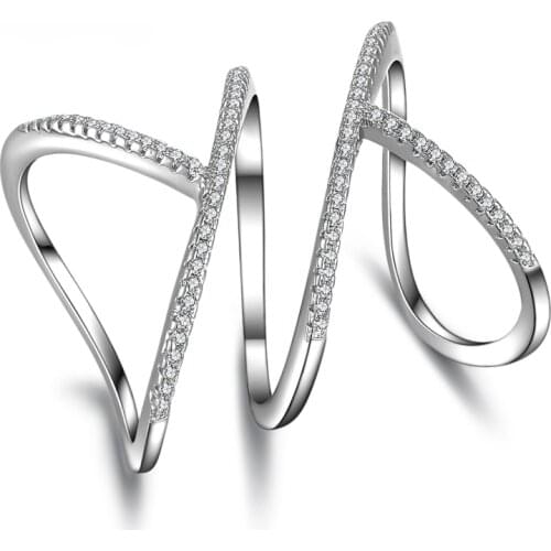 Geometric Design Charm Promise Fashion Rings For Women Full Shiny CZ Crystal 925 Sterling Silver Ring Wedding Jewelry