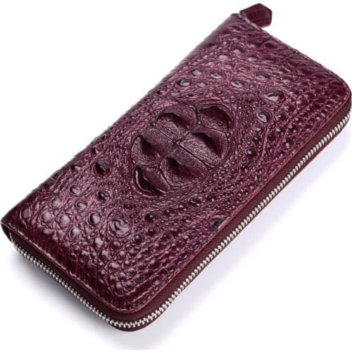 100% real thailand crocodile leather women long zipper purse luxury day clutch wallet high quality