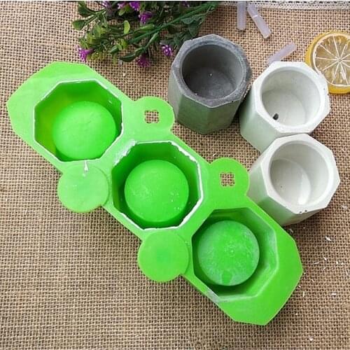 3 Holes Round Silicone Molds Geometric Polygonal Concrete Flower Pot Vase Mold Cactus Cement Candle Mold Silicone DIY Decoration