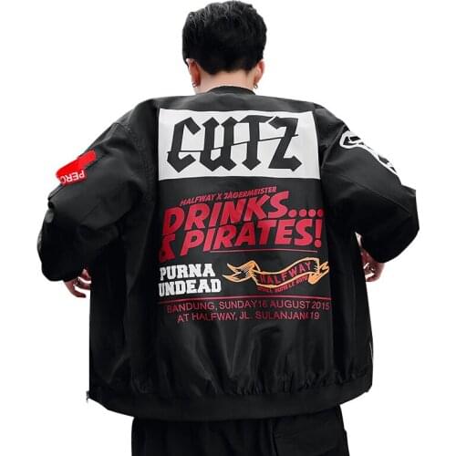 Spring and Autumn New Bomber jacket Men drinks pirates Printed Letter College Students Casual Loose Coats