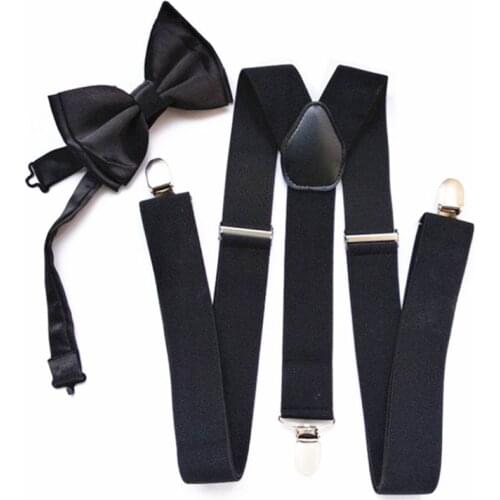 LB028- Fashion adult suspenders and bowtie sets 3.5 width big size Y-back suspender bow tie set for Wedding