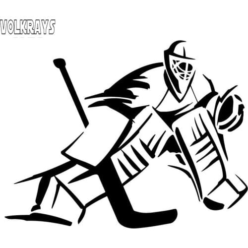 Volkrays Fashion Car Sticker Goalkeeper Ice Hockey Player Accessories Reflective Waterproof Vinyl Decal Black/Silver,13cm*17cm