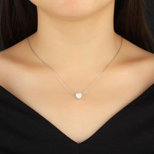 Trendy Cute Heart Necklace Fashion Fire Opal Pendant Necklace For Women Accessories Statement Bohemian Jewelry Girl Gift